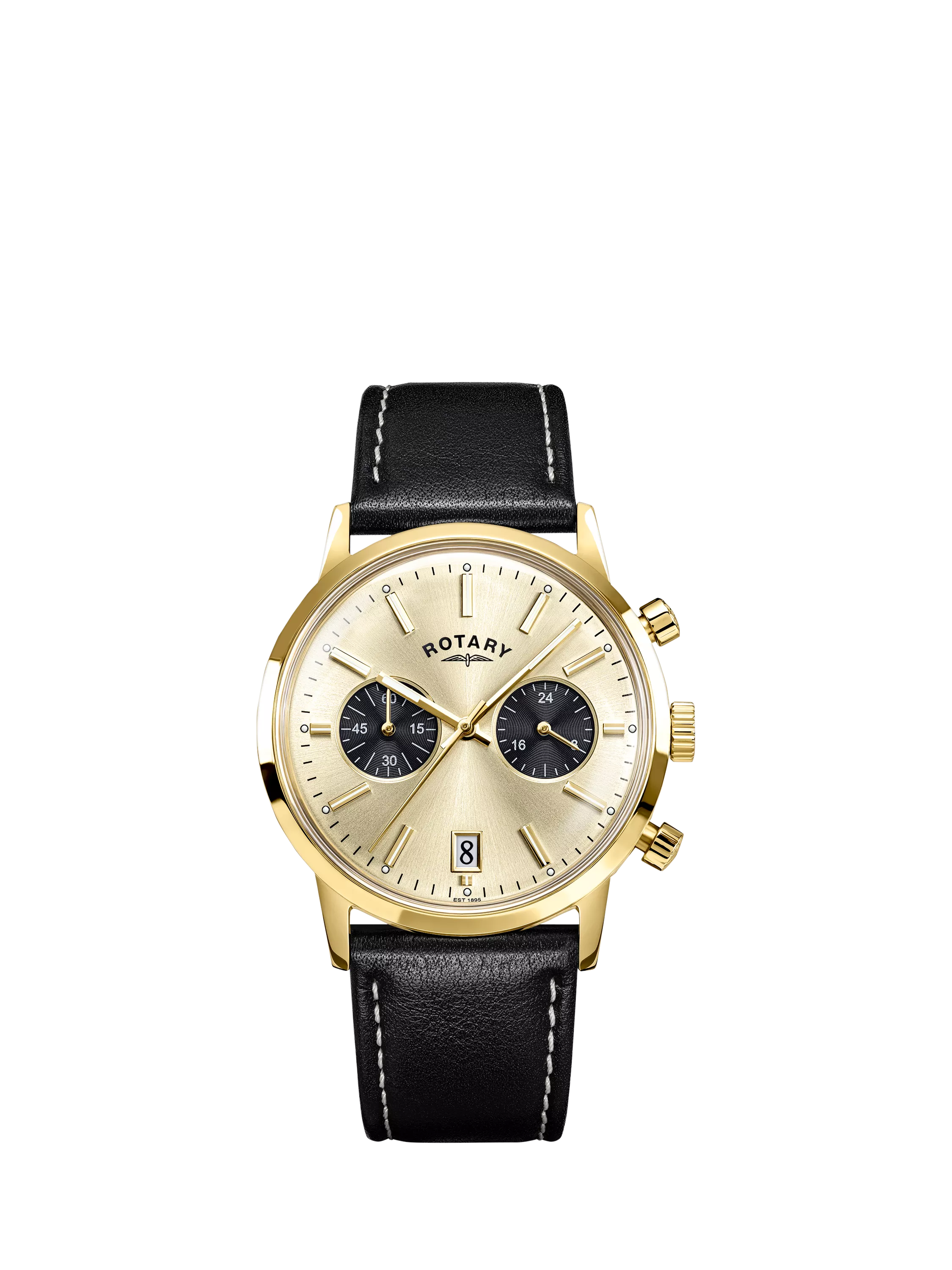 Rotary 1895 Chronograph men's watch gold leather strap, UK version