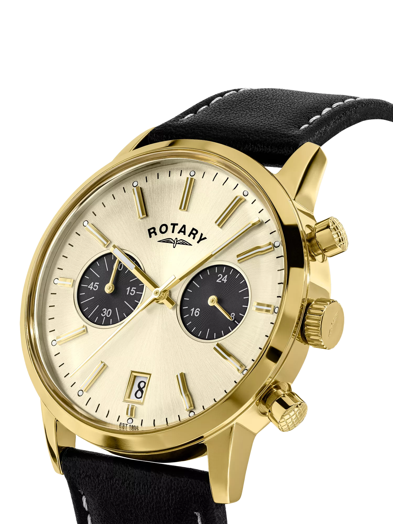 Rotary 1895 Chronograph men's watch gold leather strap, UK version
