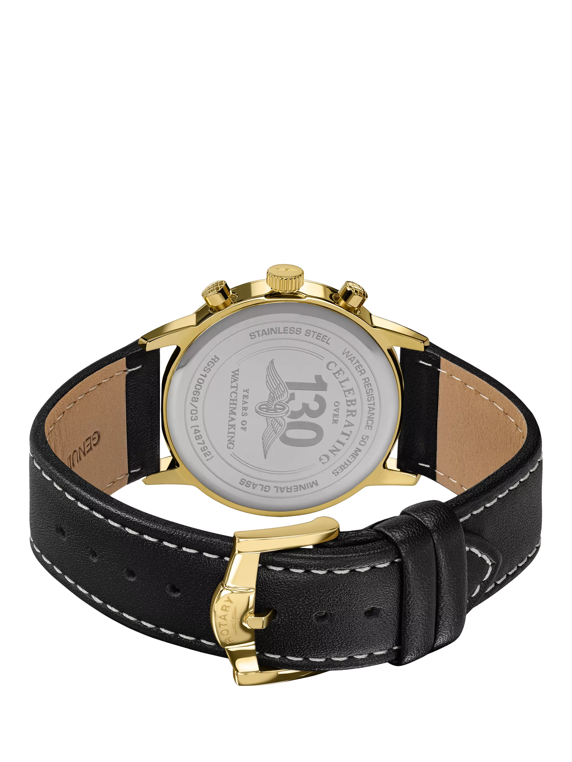 Rotary 1895 Chronograph men's watch gold leather strap, UK version