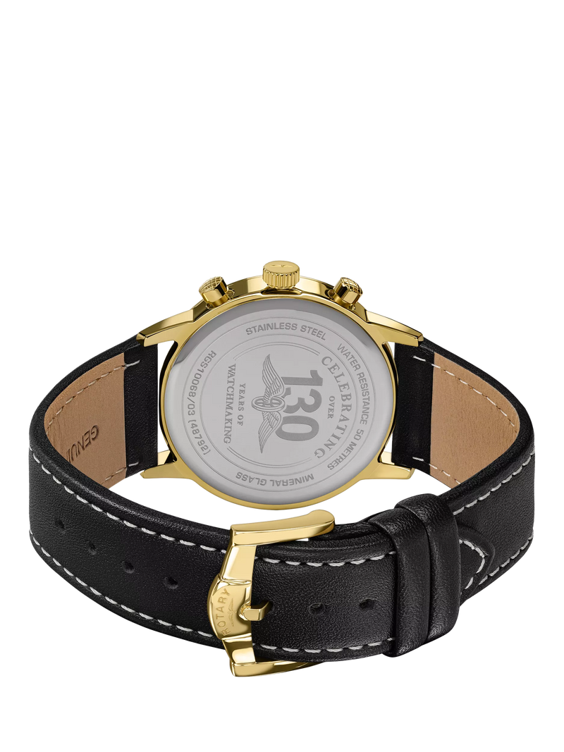 Rotary 1895 Chronograph men's watch gold leather strap, UK version