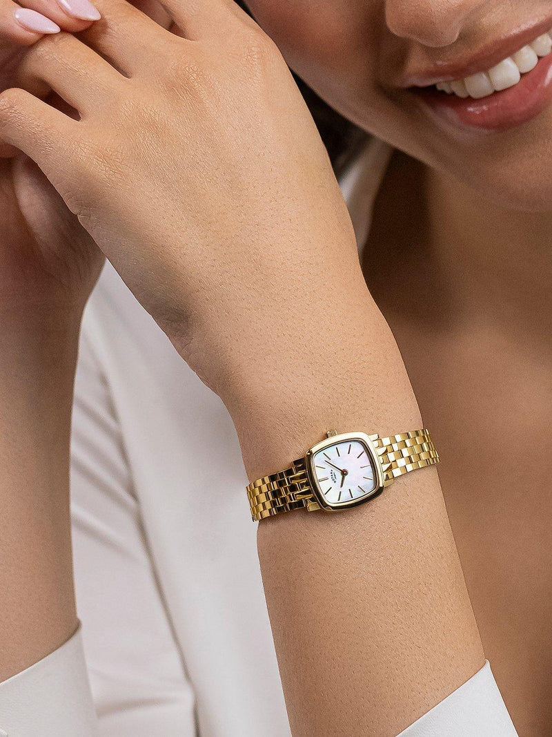 Rotary Heritage Astoria gold square watch mother-of-pearl dial, imported from the UK