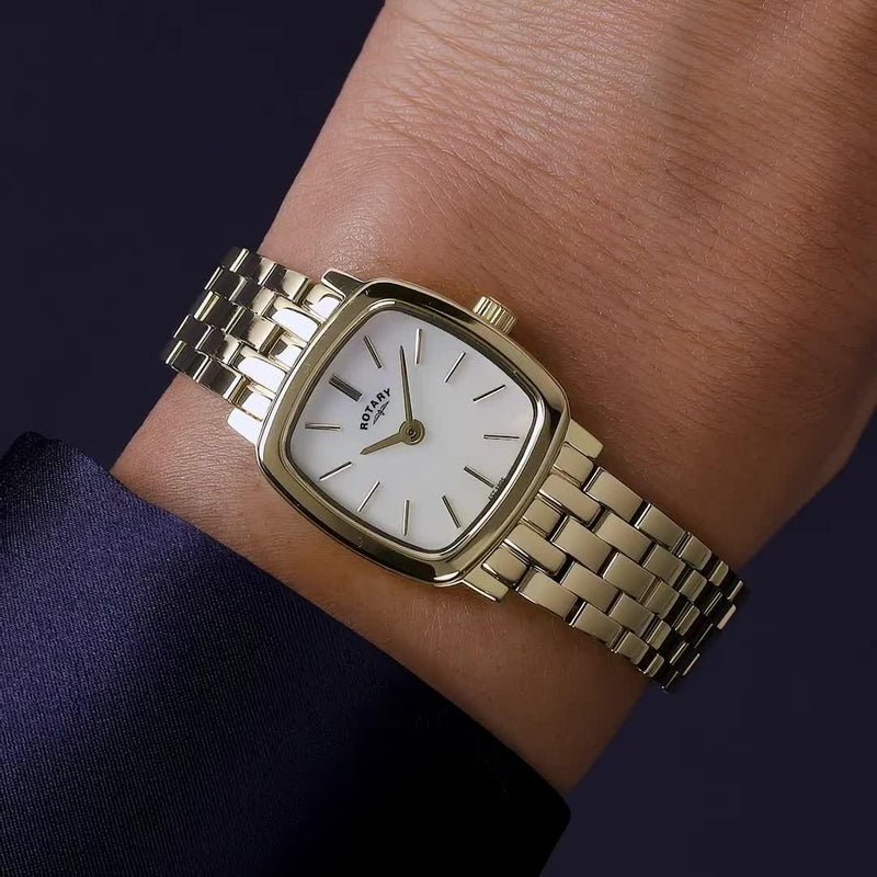 Rotary Heritage Astoria gold square watch mother-of-pearl dial, imported from the UK