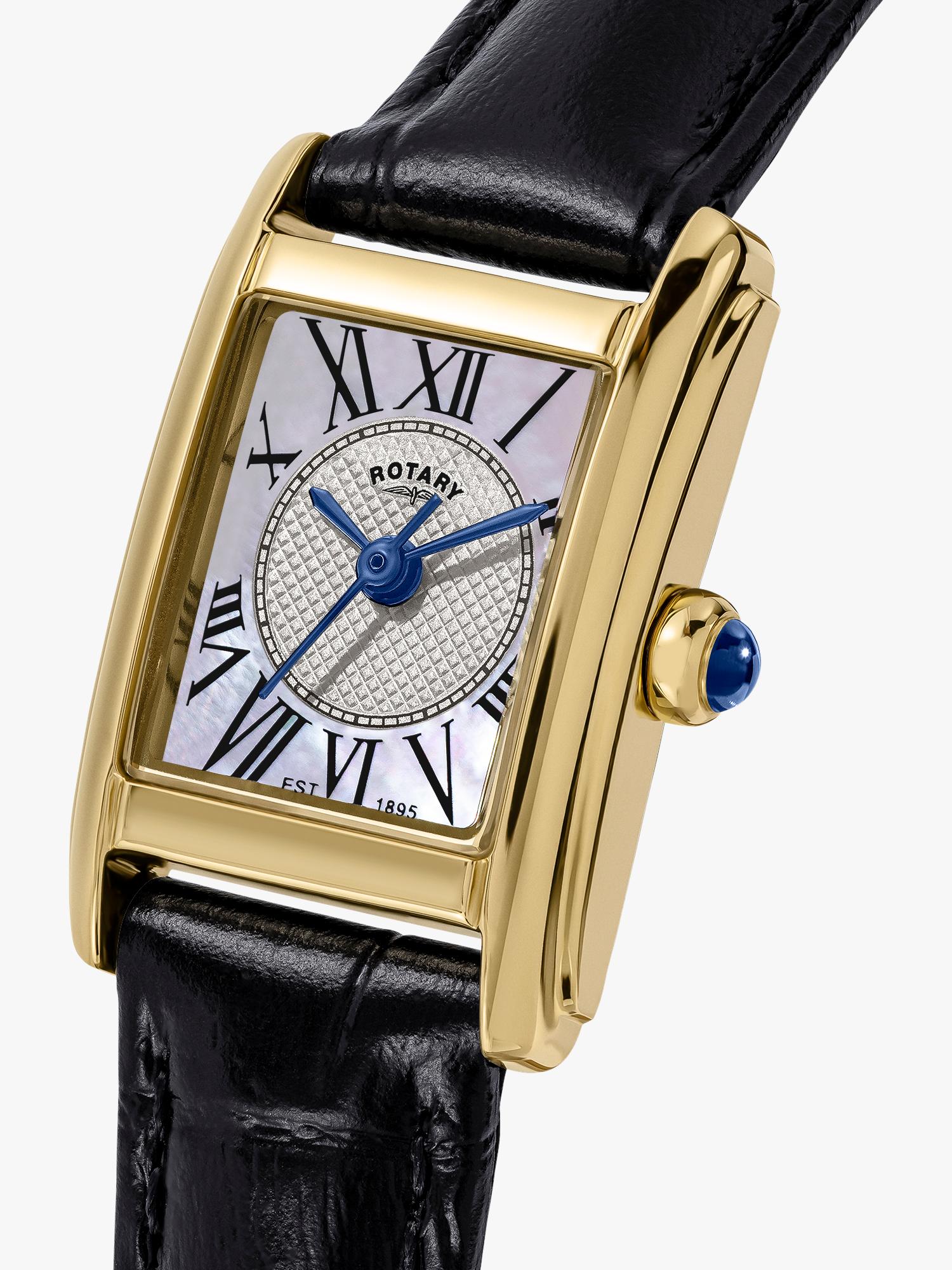 Rotary Heritage Astoria women's gold watch 24mm black leather strap, UK version