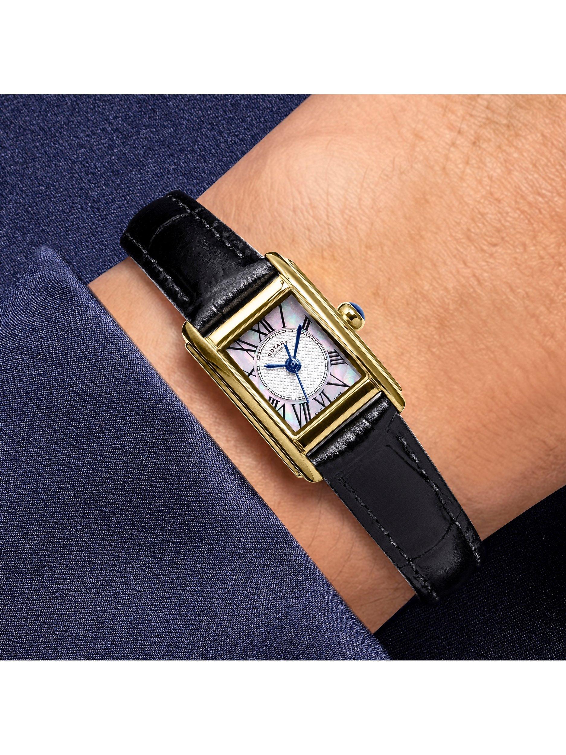 Rotary Heritage Astoria women's gold watch 24mm black leather strap, UK version