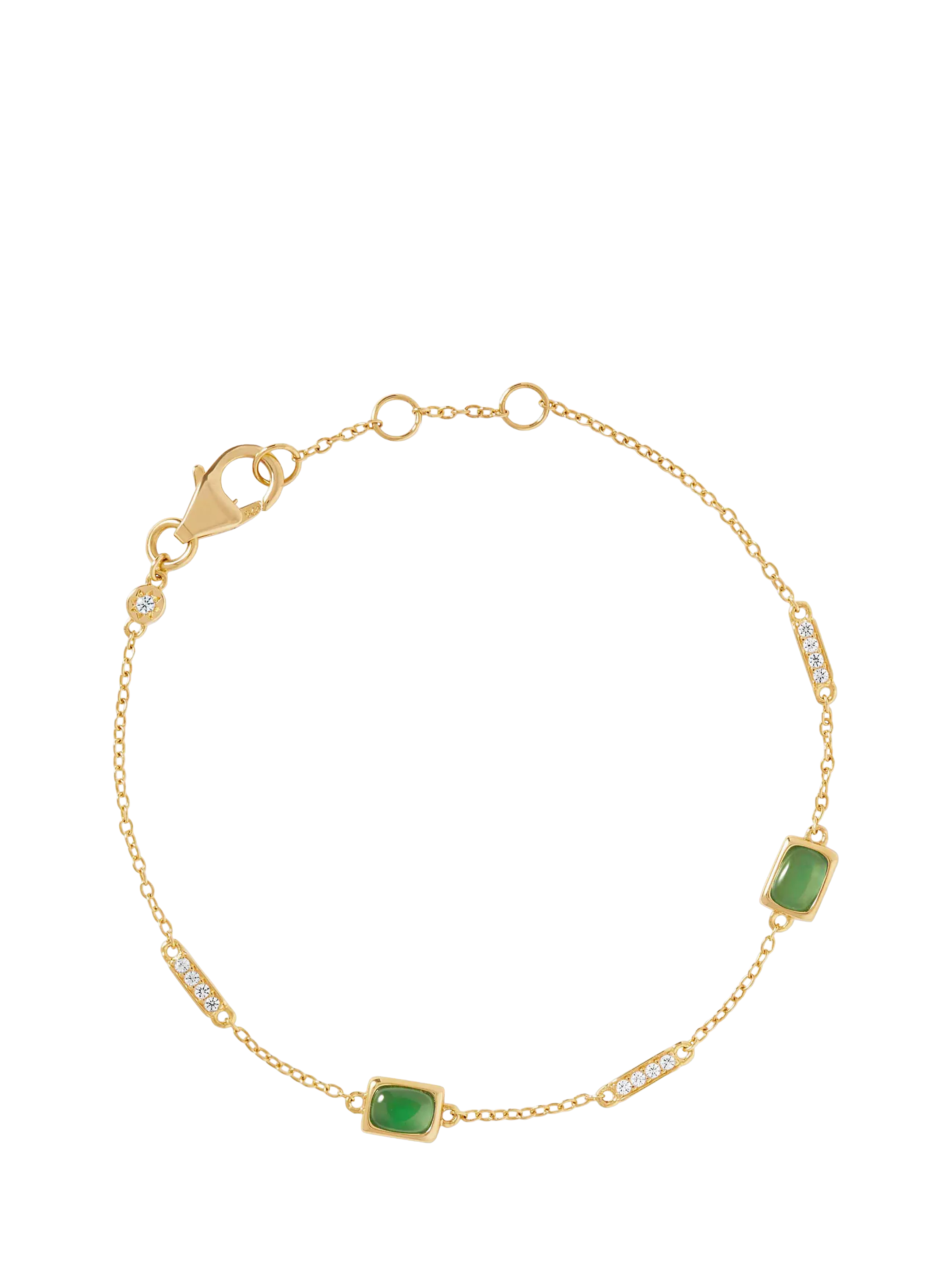 Astley Clarke gold gemstone station bracelet with green chalcedony and white sapphire, imported from the UK