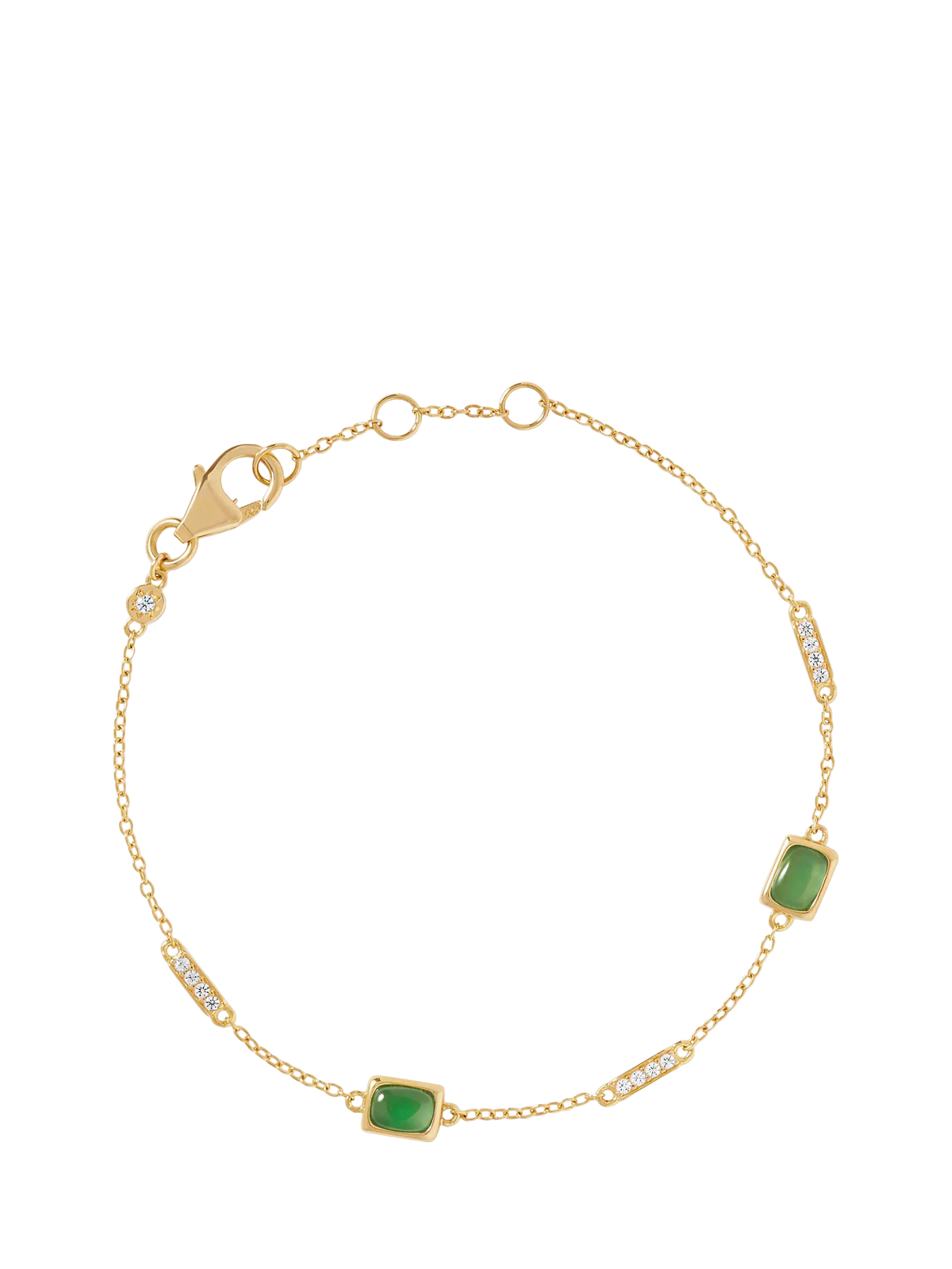 Astley Clarke gold gemstone station bracelet with green chalcedony and white sapphire, imported from the UK