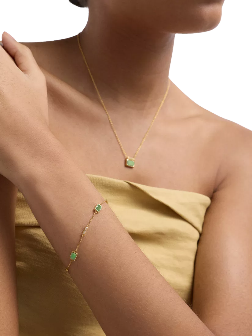 Astley Clarke gold gemstone station bracelet with green chalcedony and white sapphire, imported from the UK