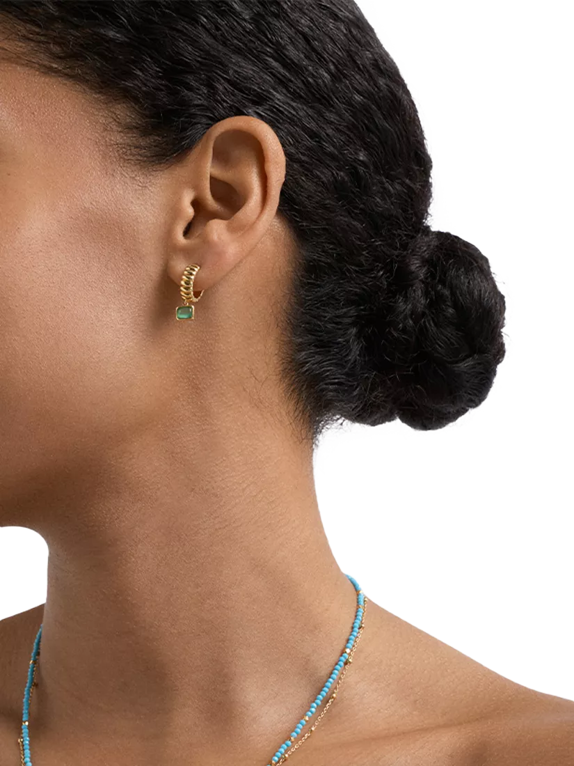 Astley Clarke green chalcedony drop huggie hoop earrings gold vermeil, imported from the UK