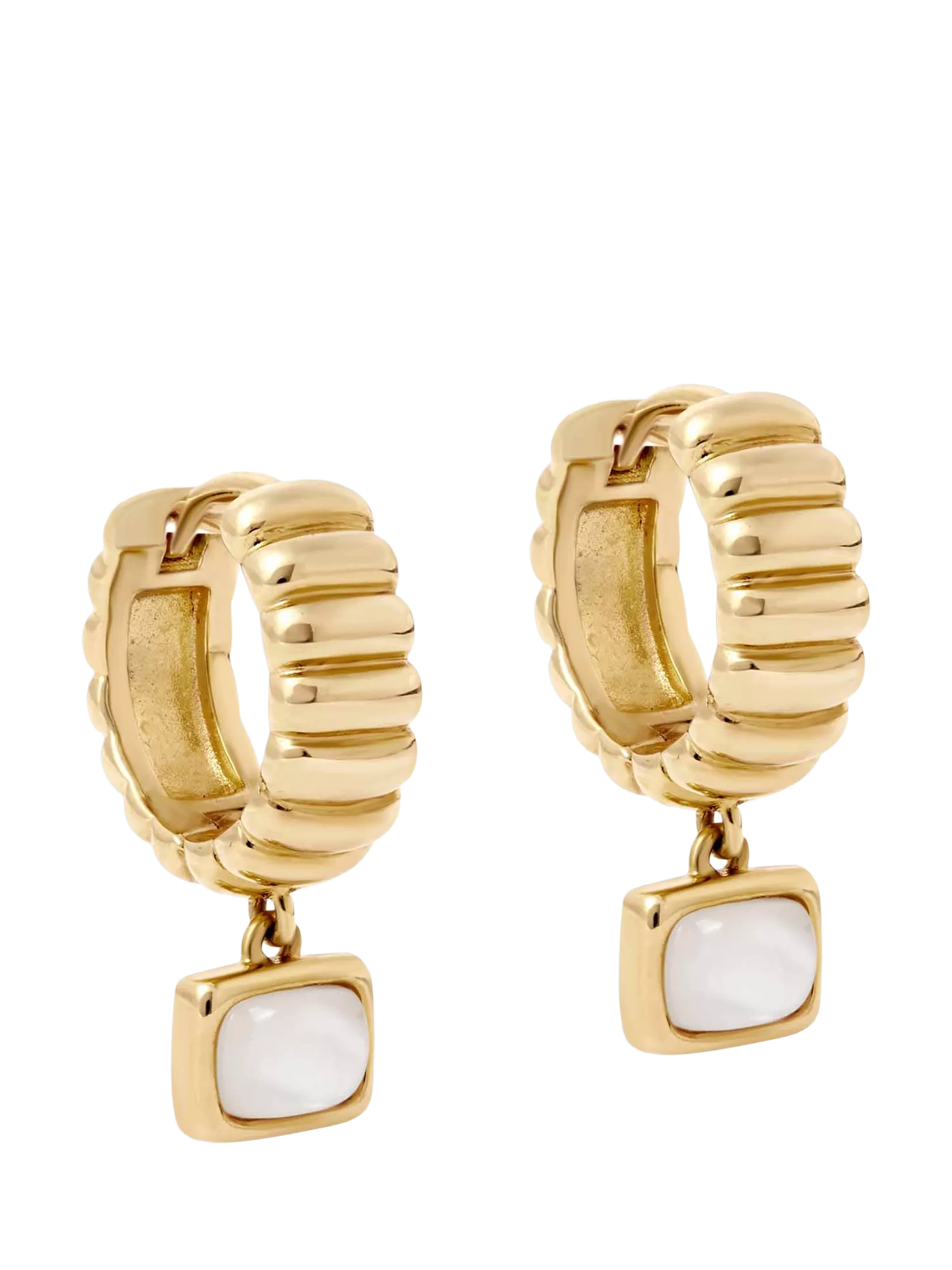 Astley Clarke pearl drop huggie hoop earrings gold (British brand)