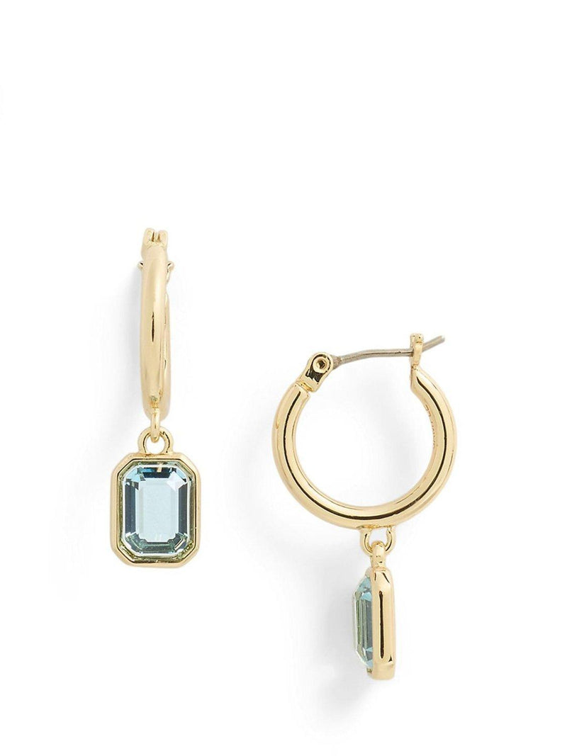 Lauren Ralph Lauren gold tone hoop earrings with aqua stones, imported from the UK