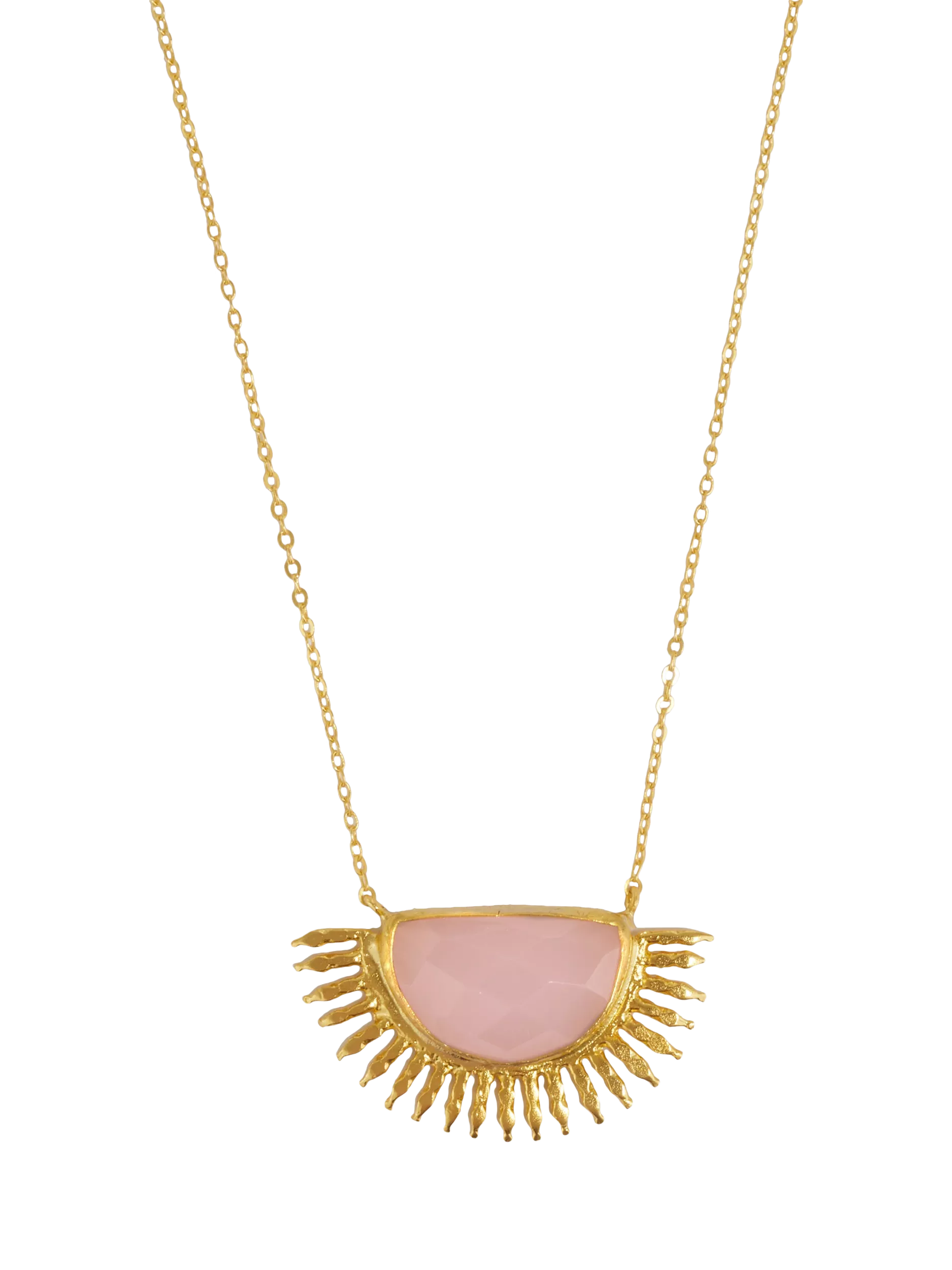 Ottoman Hands Sunrise Rose Quartz necklace gold, imported from the UK