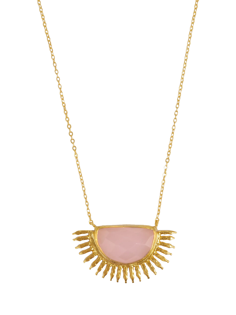 Ottoman Hands Sunrise Rose Quartz necklace gold, imported from the UK