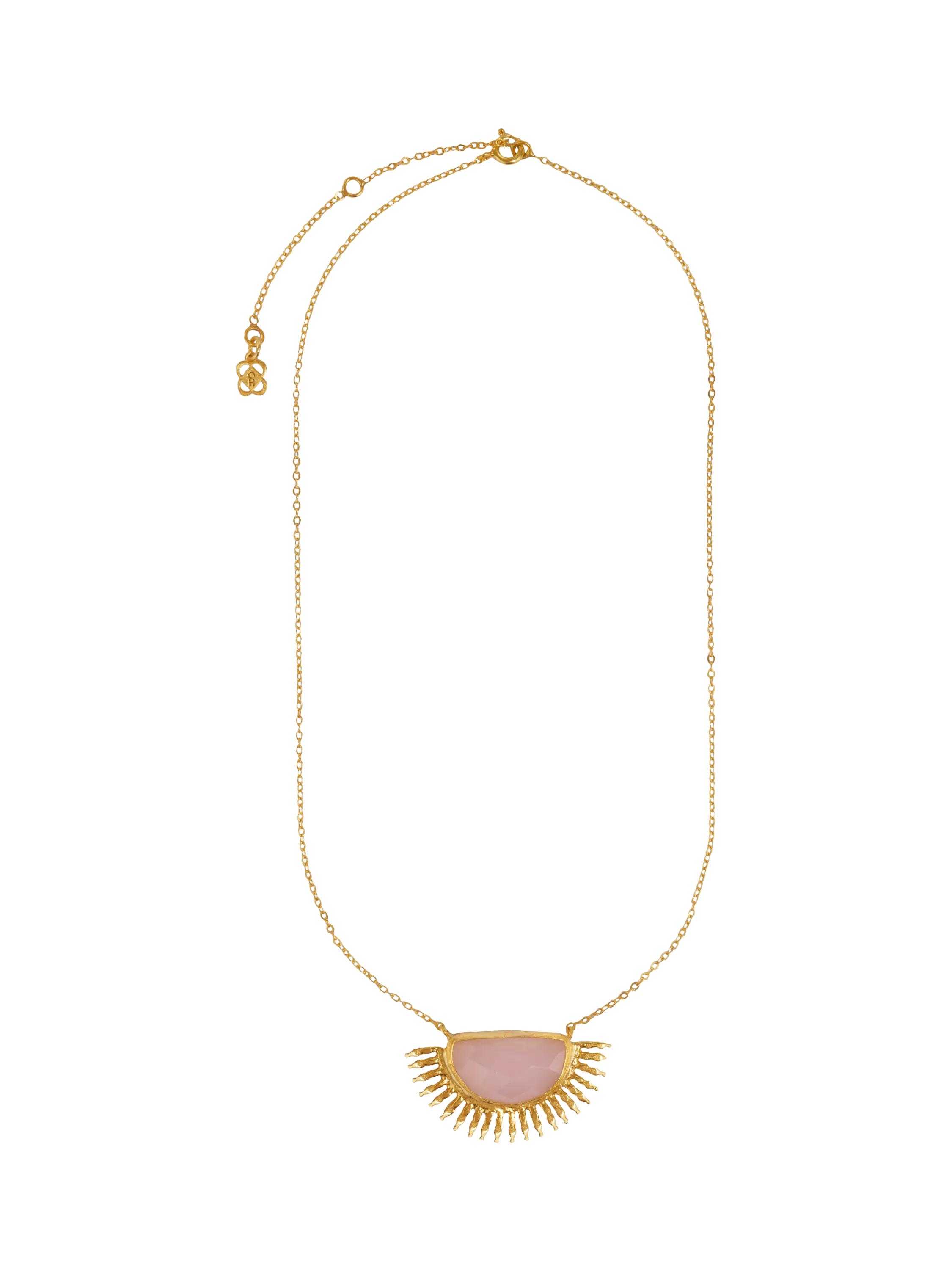Ottoman Hands Sunrise Rose Quartz necklace gold, imported from the UK