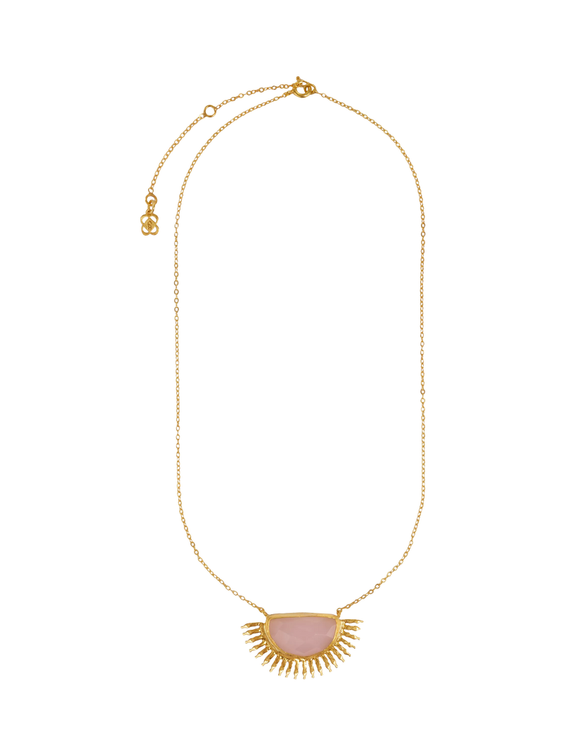 Ottoman Hands Sunrise Rose Quartz necklace gold, imported from the UK