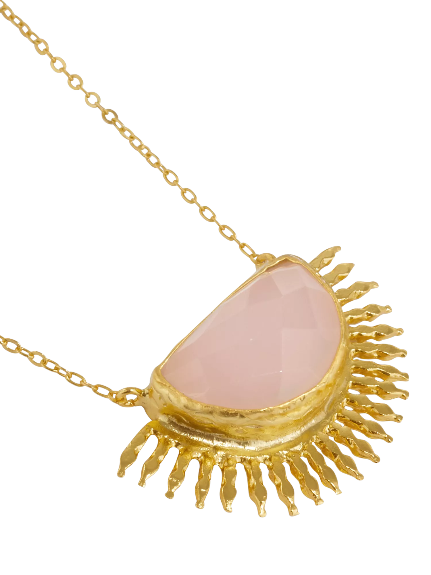 Ottoman Hands Sunrise Rose Quartz necklace gold, imported from the UK