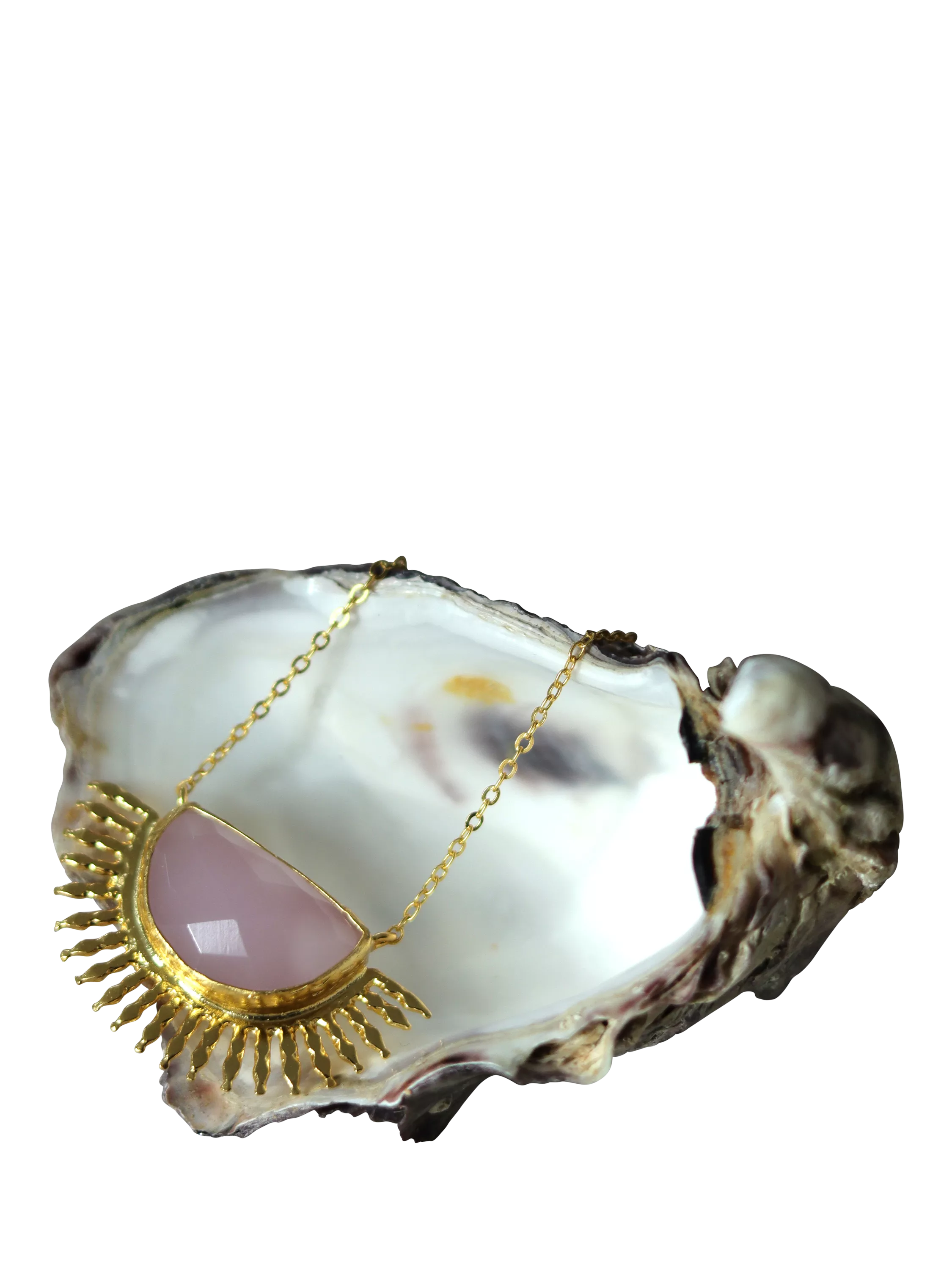 Ottoman Hands Sunrise Rose Quartz necklace gold, imported from the UK