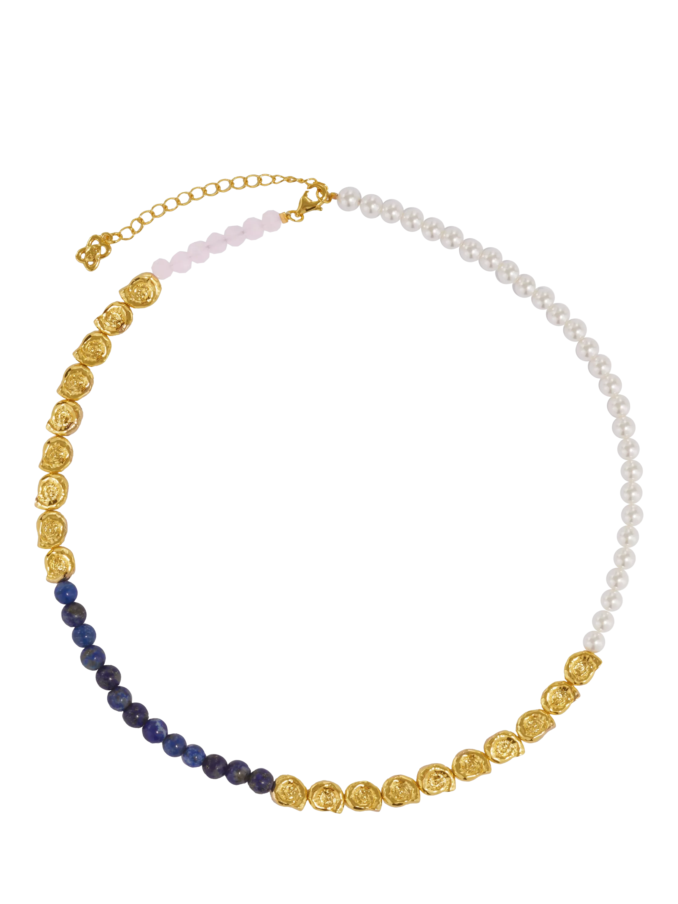 Ottoman Hands lapis pink jade beaded necklace gold, UK version