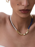 Ottoman Hands lapis pink jade beaded necklace gold, UK version
