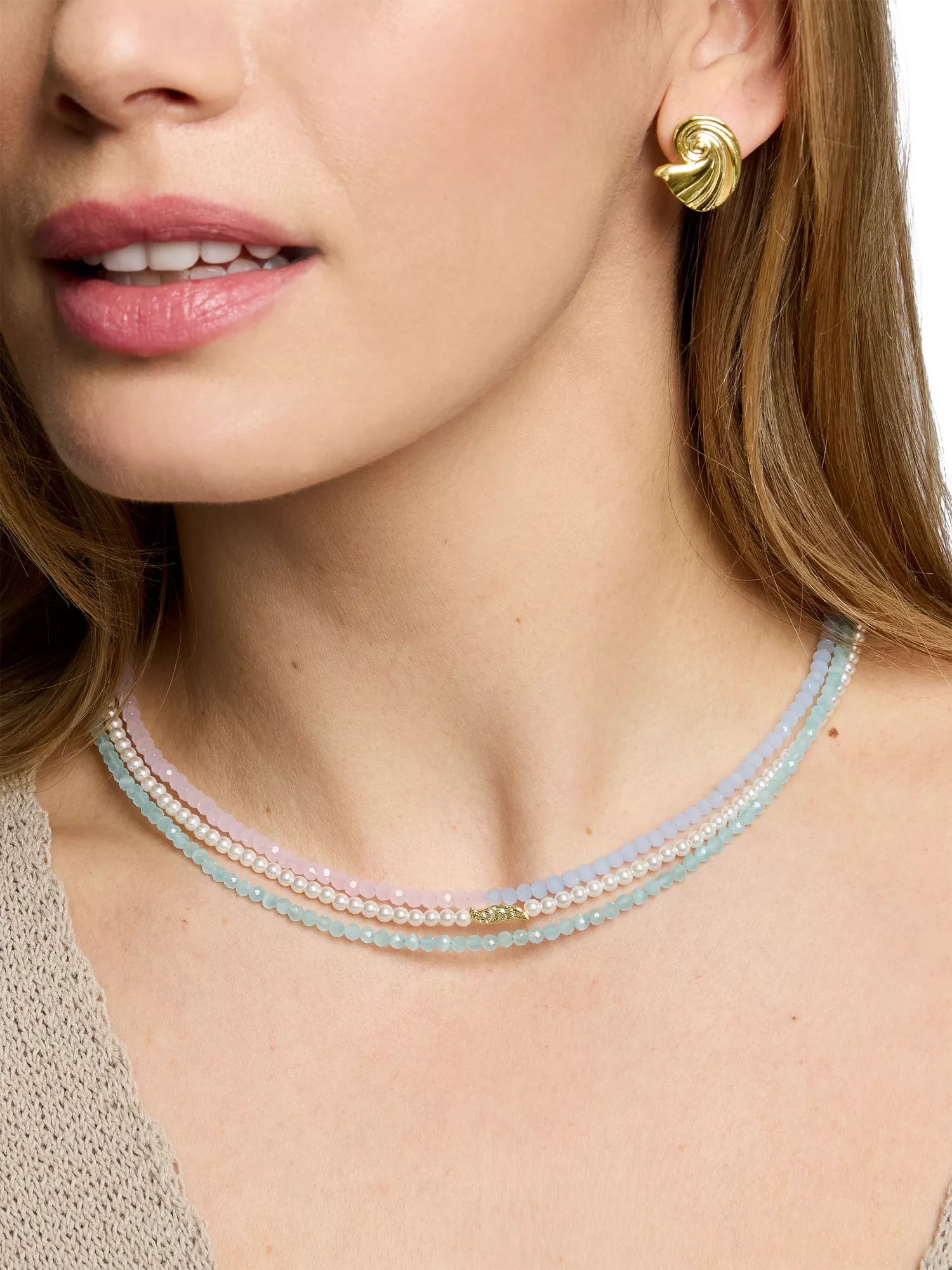 Ottoman Hands waterproof layered beaded necklace gold (British brand)