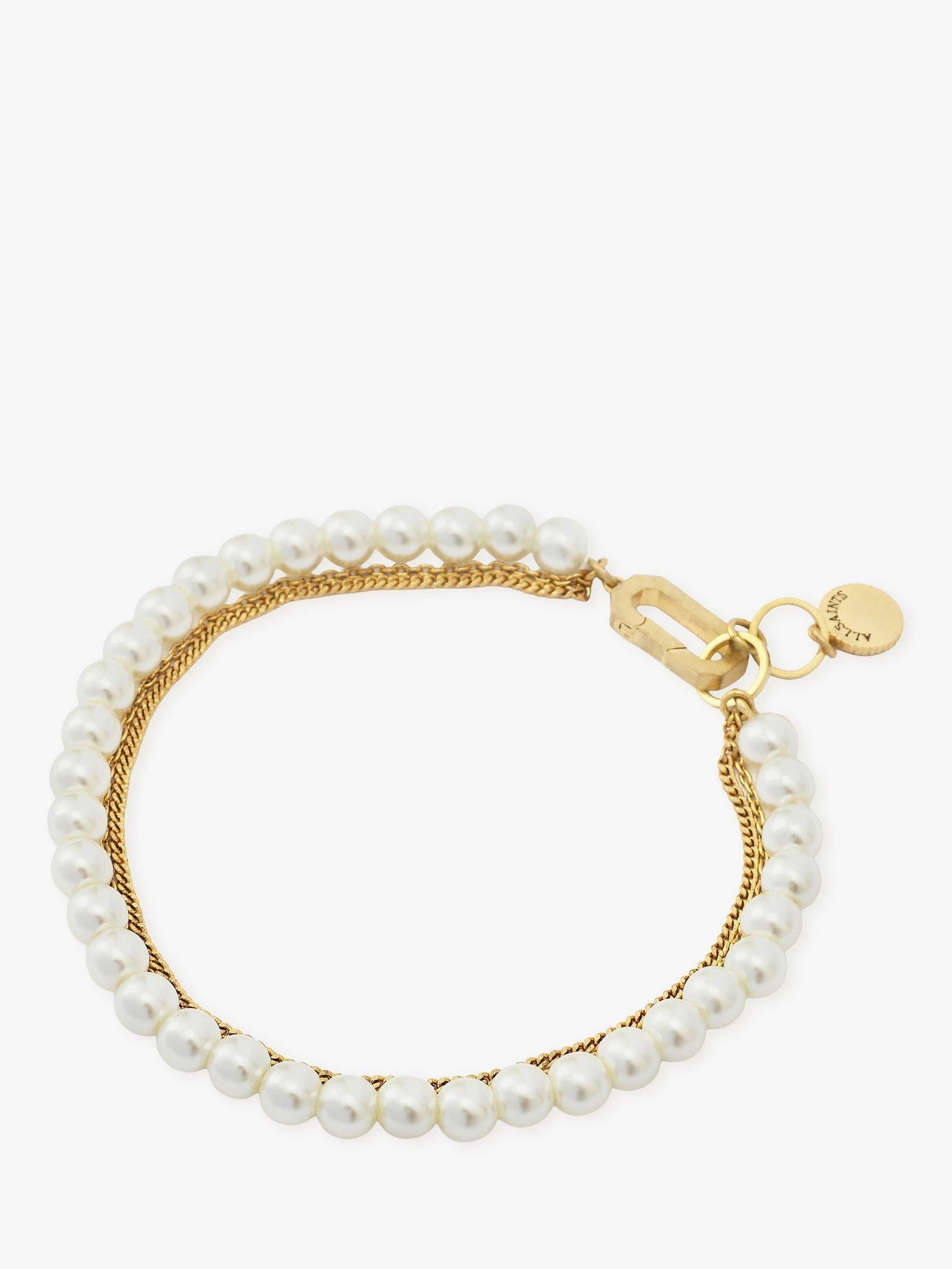 AllSaints pearl multi chain bracelet gold tone, imported from the UK