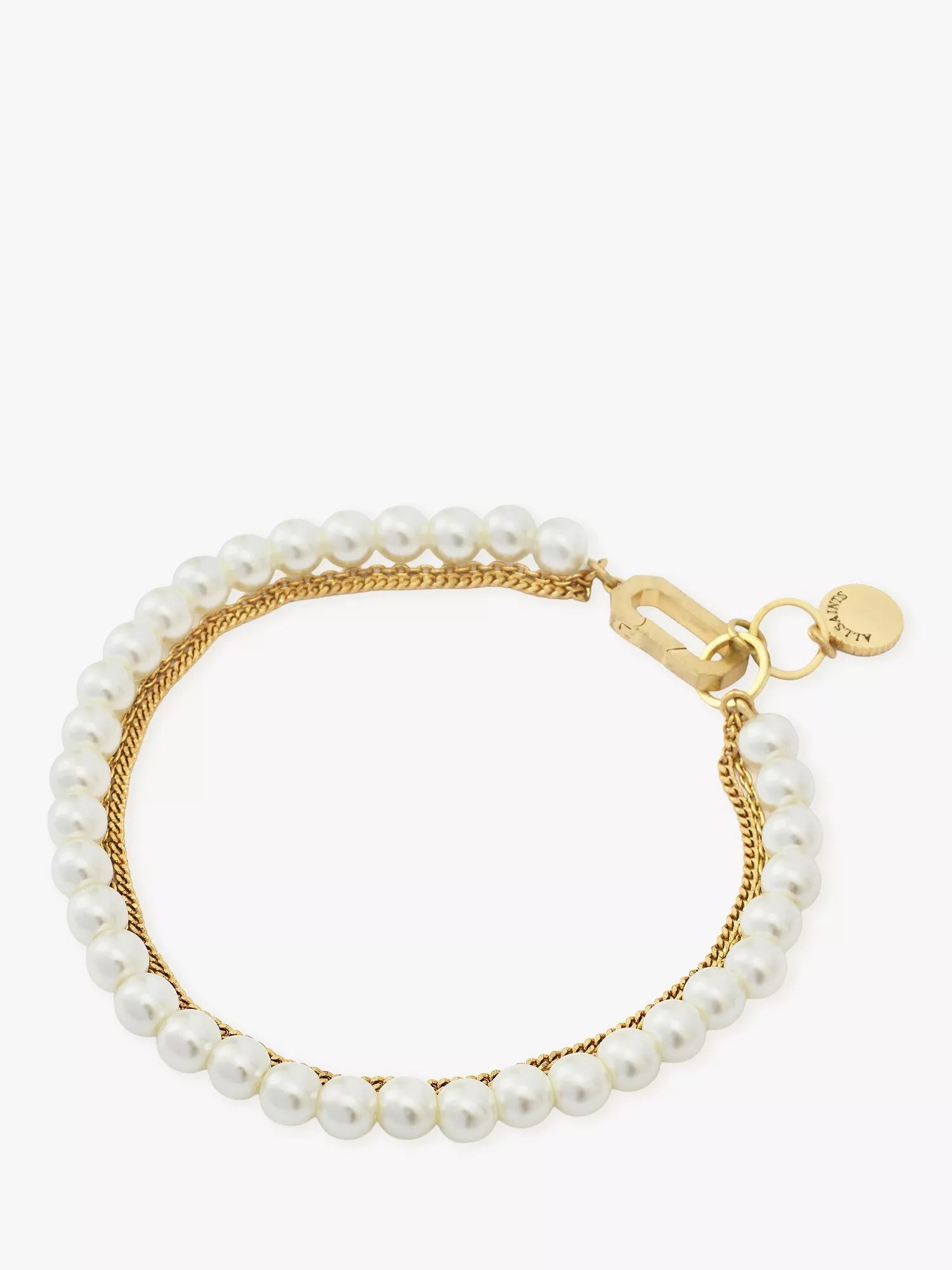 AllSaints pearl multi chain bracelet gold tone, imported from the UK