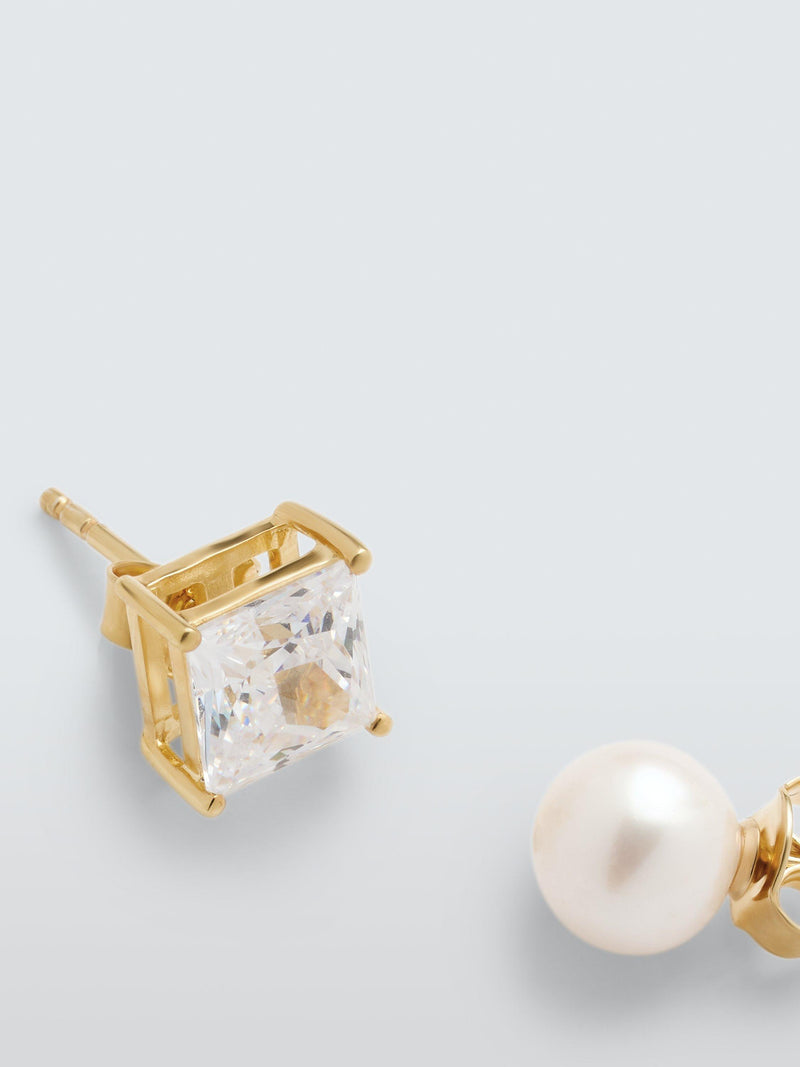 Completedworks x John Lewis pearl cubic zirconia gold earrings, imported from the UK