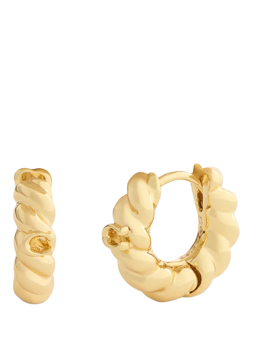 Coach Twist Huggie Earrings gold tone cubic zirconia, imported from the UK