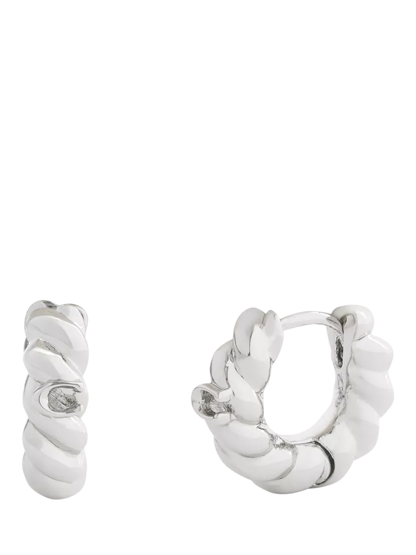 Coach twist huggie hoop earrings rhodium 13mm, UK version