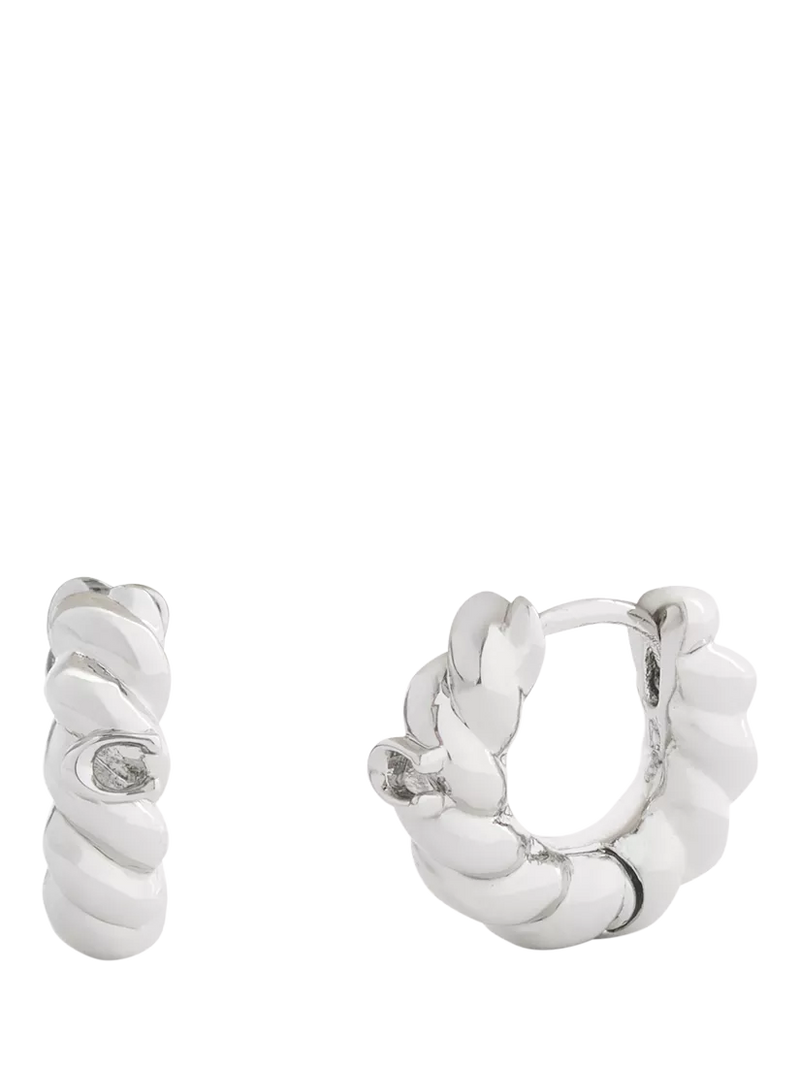 Coach twist huggie hoop earrings rhodium 13mm, UK version