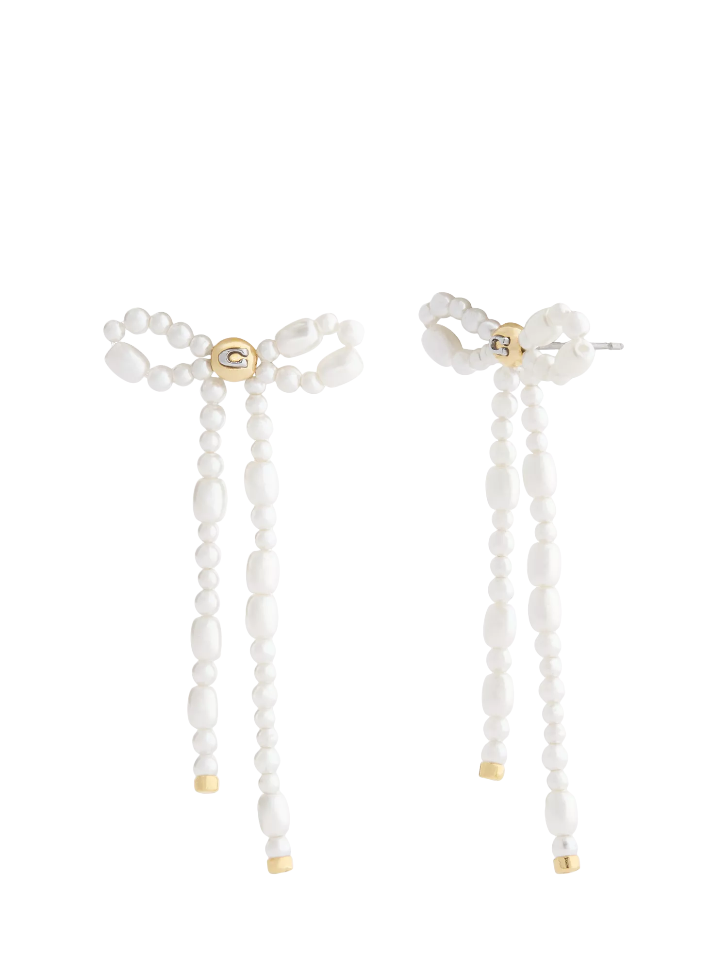 Coach pearl drop earrings gold tone bow (British brand)