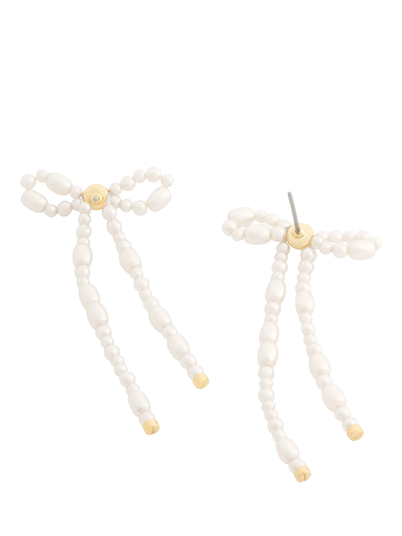 Coach pearl drop earrings gold tone bow (British brand)