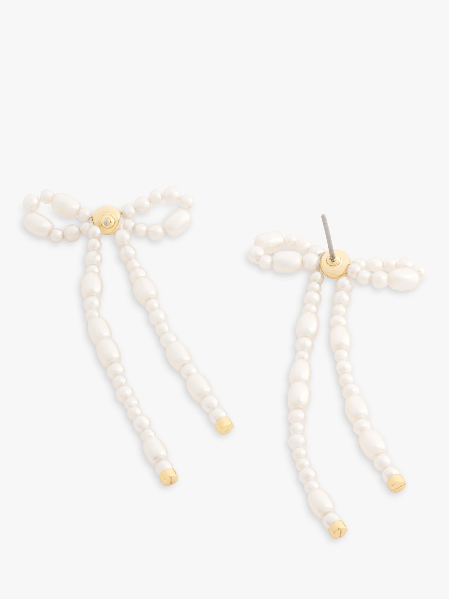 Coach pearl drop earrings gold tone bow (British brand)