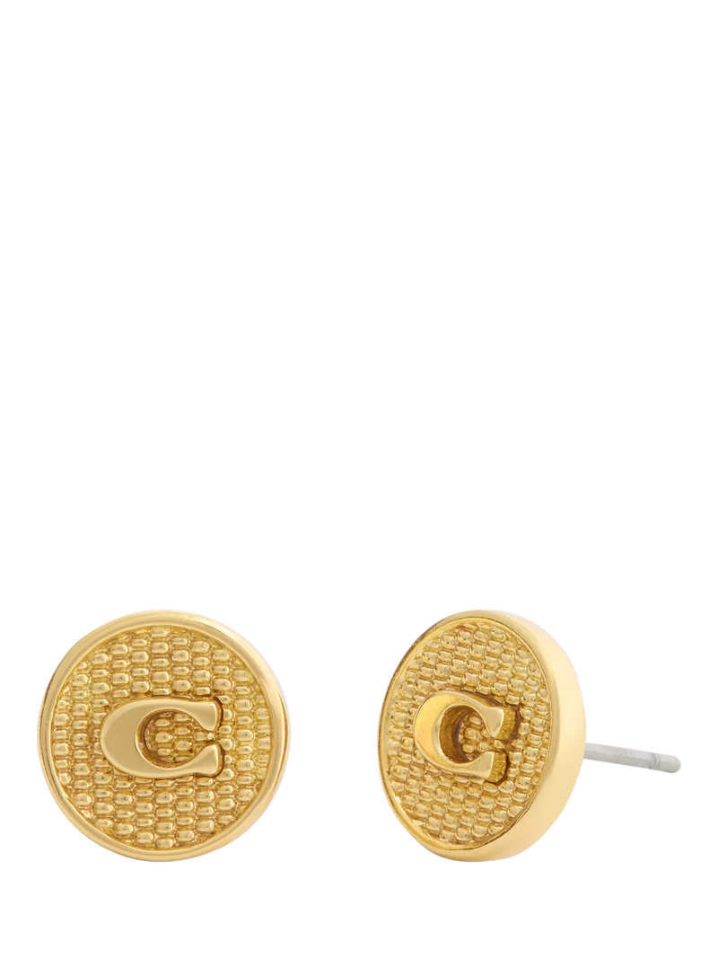 Coach gold textured coin stud earrings, UK version