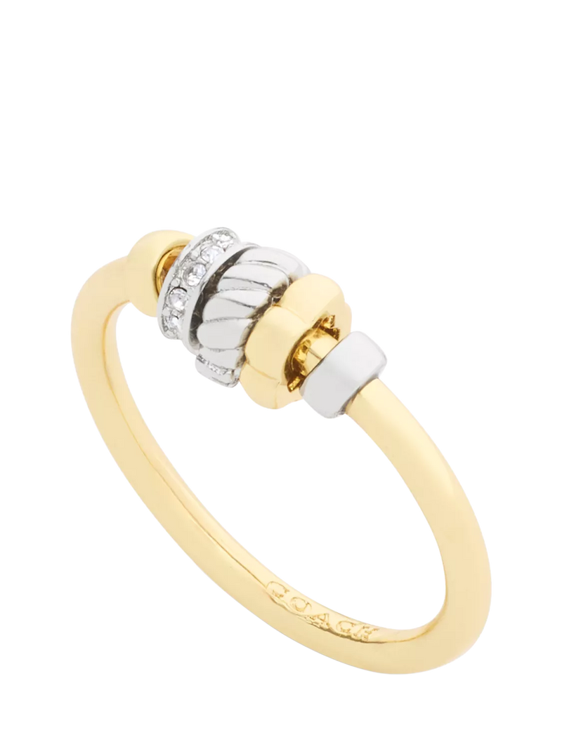 Coach Rondelle charm ring two tone gold size O (British brand)