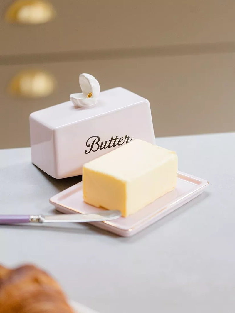 Yvonne Ellen stoneware butter dish with shell design - British product