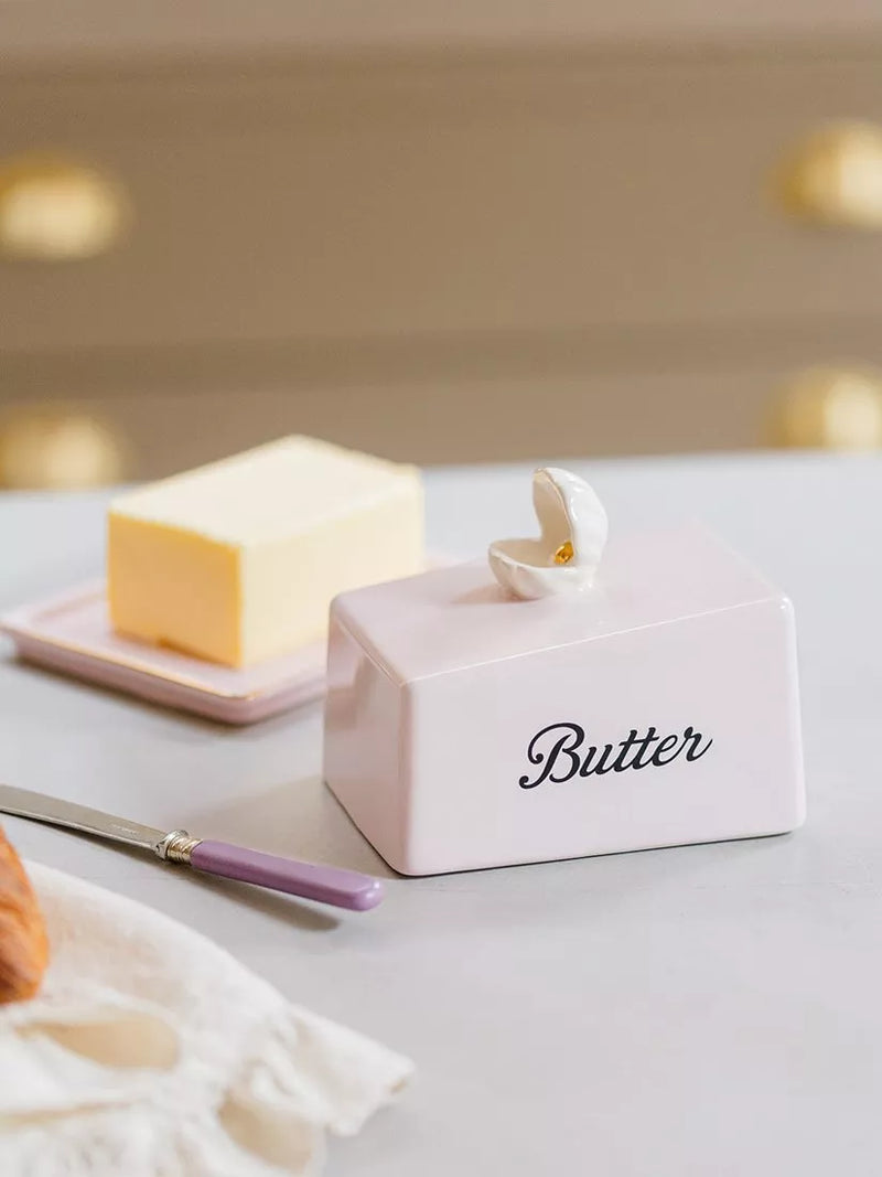 Yvonne Ellen stoneware butter dish with shell design - British product