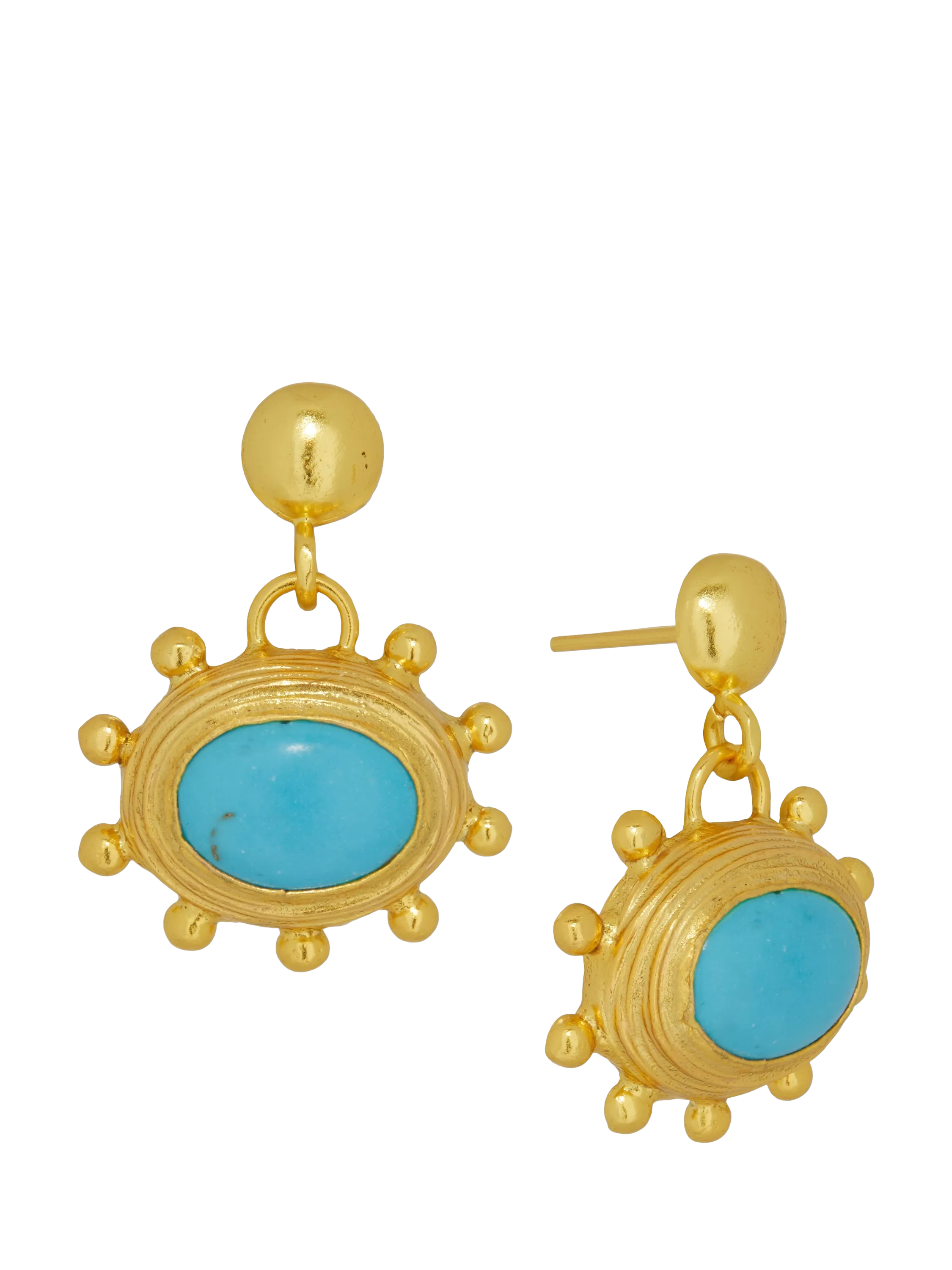 Ottoman Hands gold turquoise drop earrings, imported from the UK