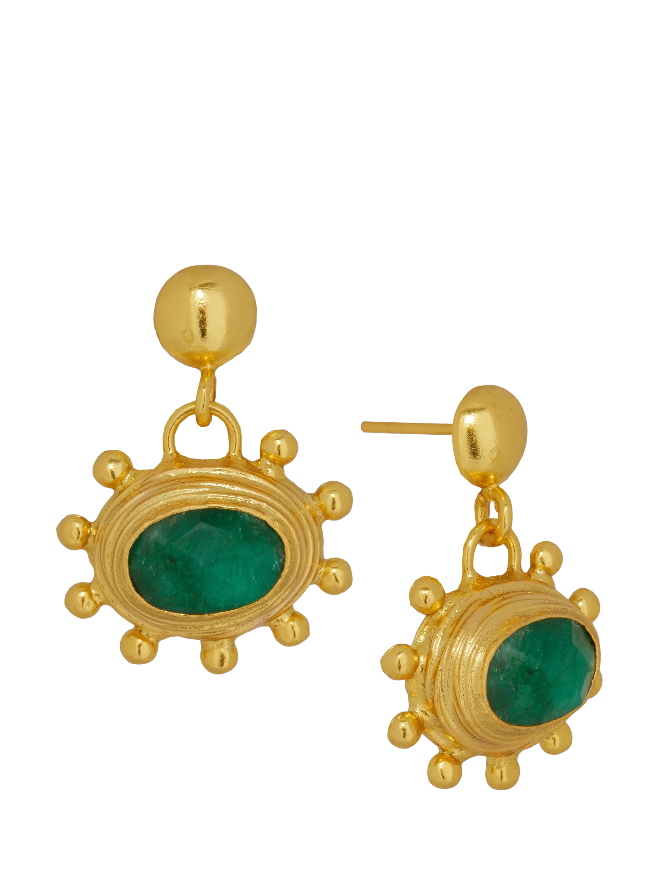 Ottoman Hands Zand drop earrings gold and emerald, UK version