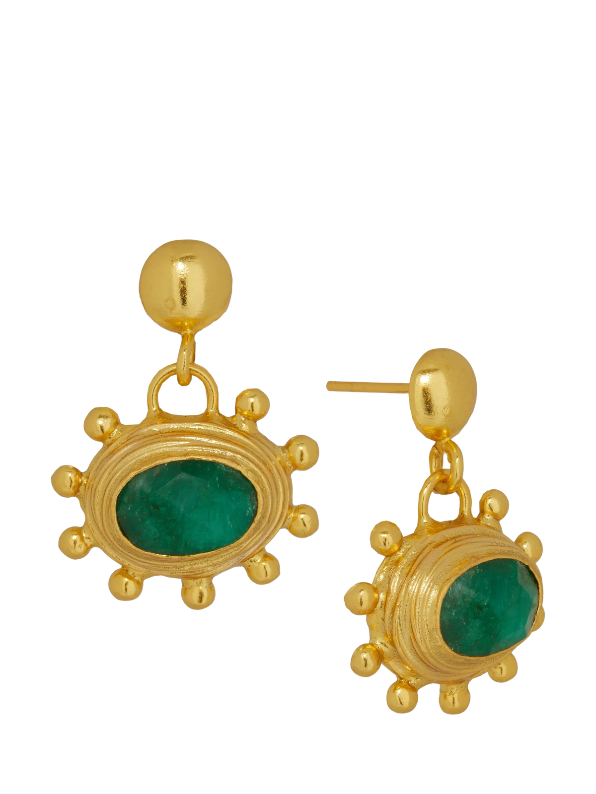 Ottoman Hands Zand drop earrings gold and emerald, UK version