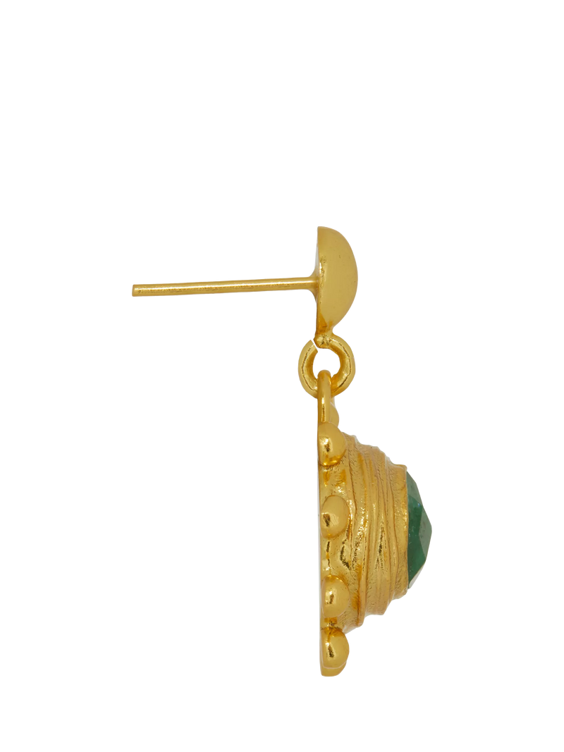 Ottoman Hands Zand drop earrings gold and emerald, UK version