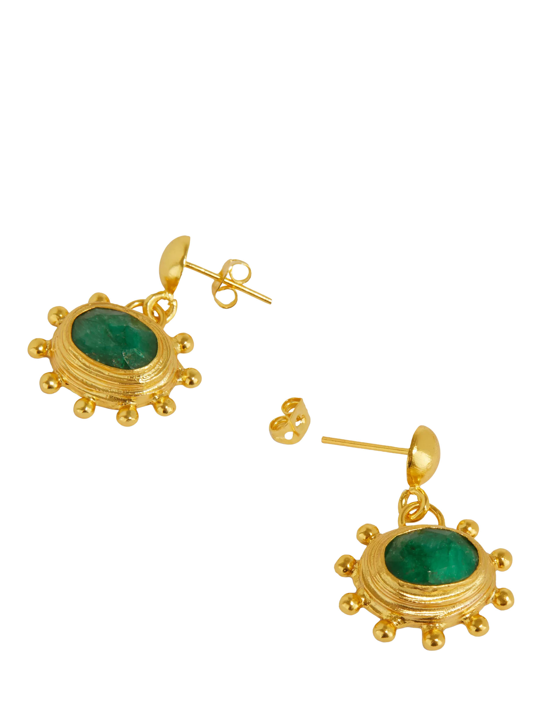 Ottoman Hands Zand drop earrings gold and emerald, UK version
