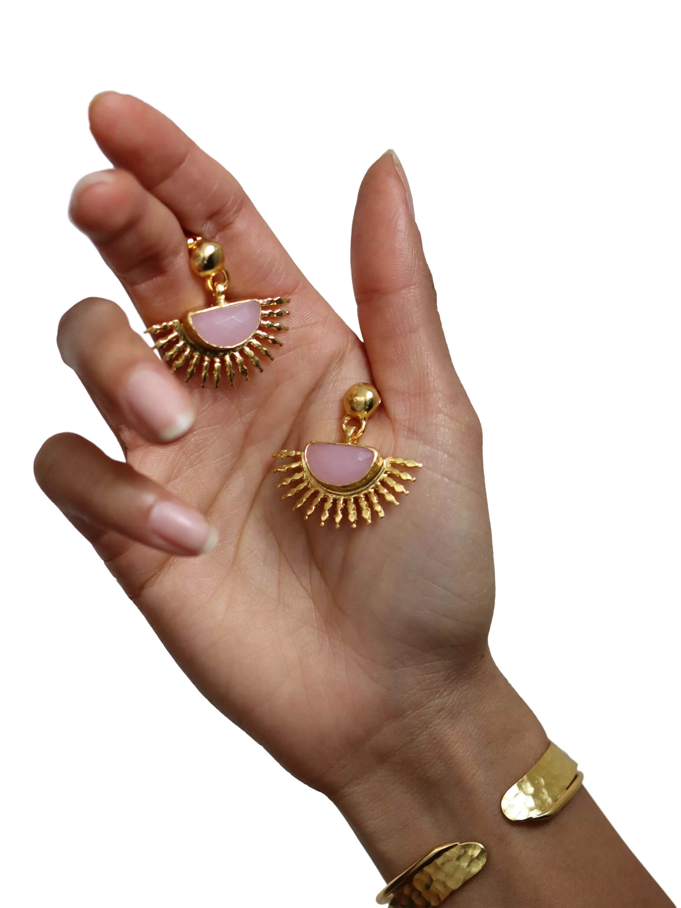 Ottoman Hands rose quartz earrings gold - British product