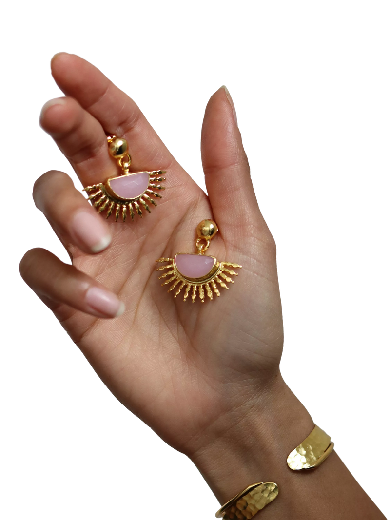 Ottoman Hands rose quartz earrings gold - British product