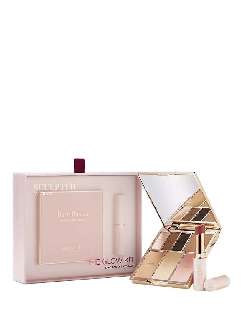 Sculpted By Aimee Glow Kit makeup gift set with palette and lipstick (British brand)