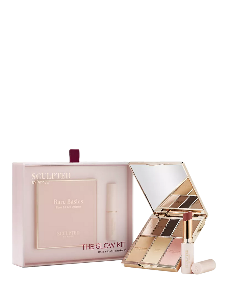 Sculpted By Aimee Glow Kit makeup gift set with palette and lipstick (British brand)