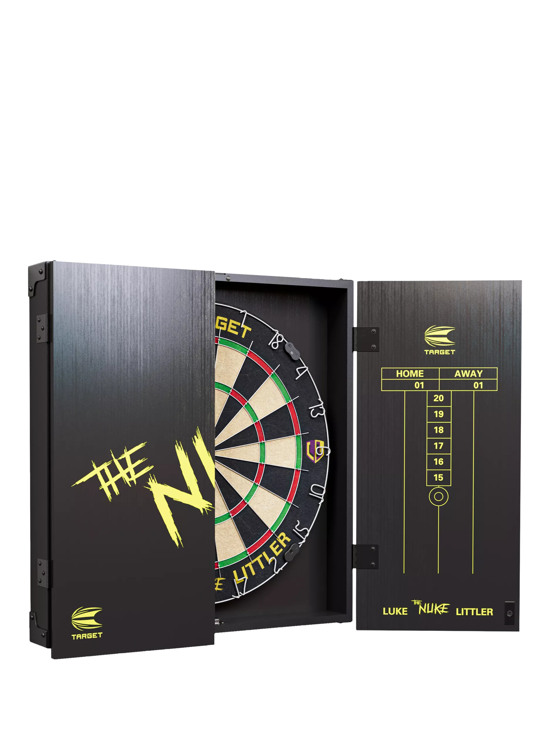 Target Darts Luke Littler dartboard cabinet set black (British brand)