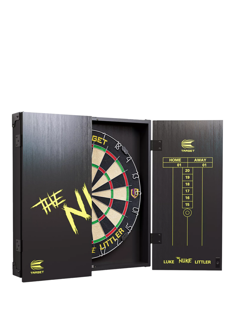Target Darts Luke Littler dartboard cabinet set black (British brand)