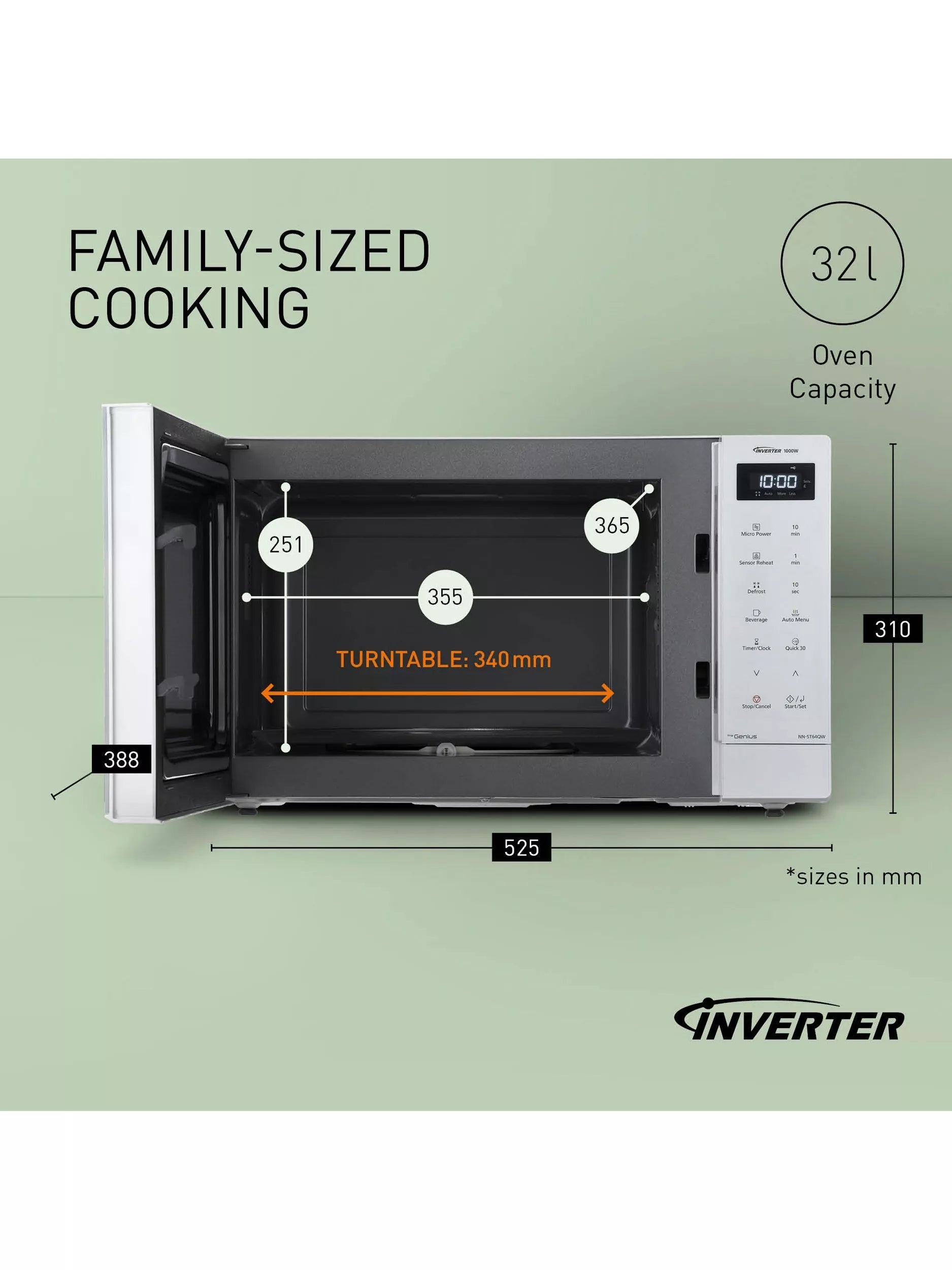 Panasonic white freestanding microwave 32L (British brand)