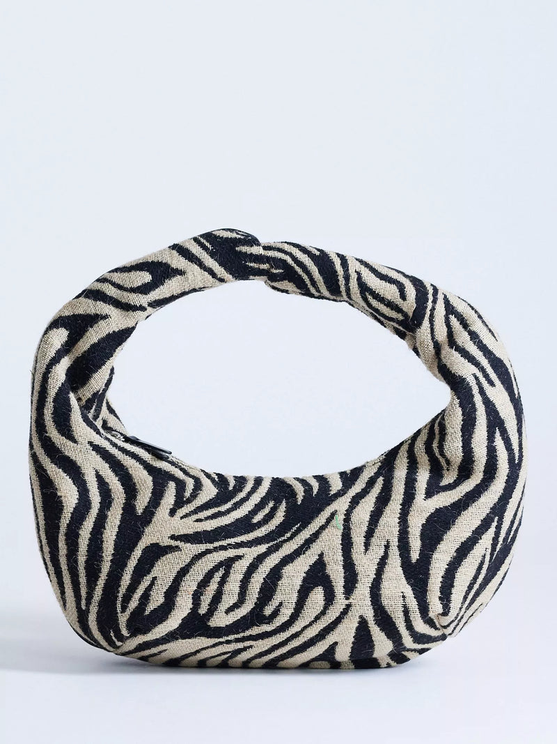 Topshop zebra hobo bag black and white textured cotton (British brand)