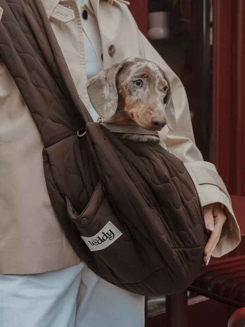 By Teddy quilted pet sling chocolate brown, imported from the UK
